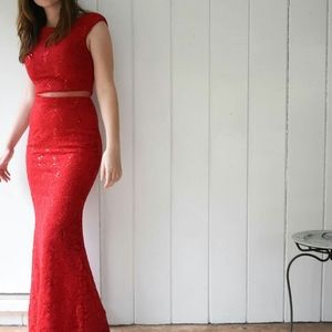 Red Lace Eureka prom dress